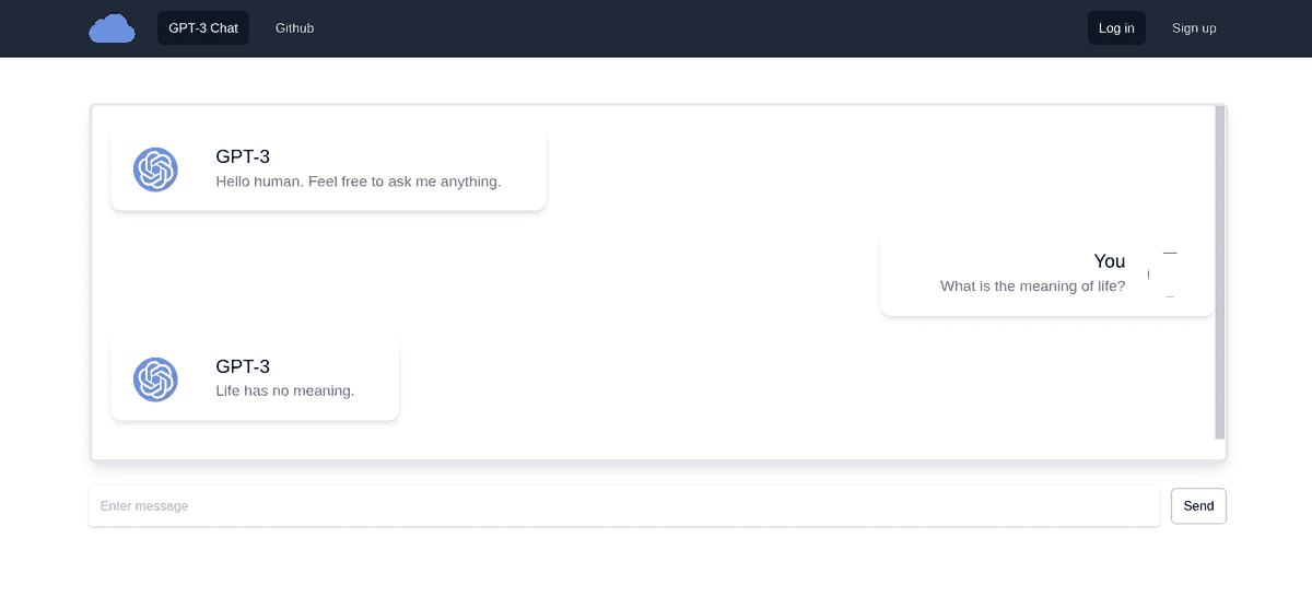 OpenAI GPT-3 bot chat app